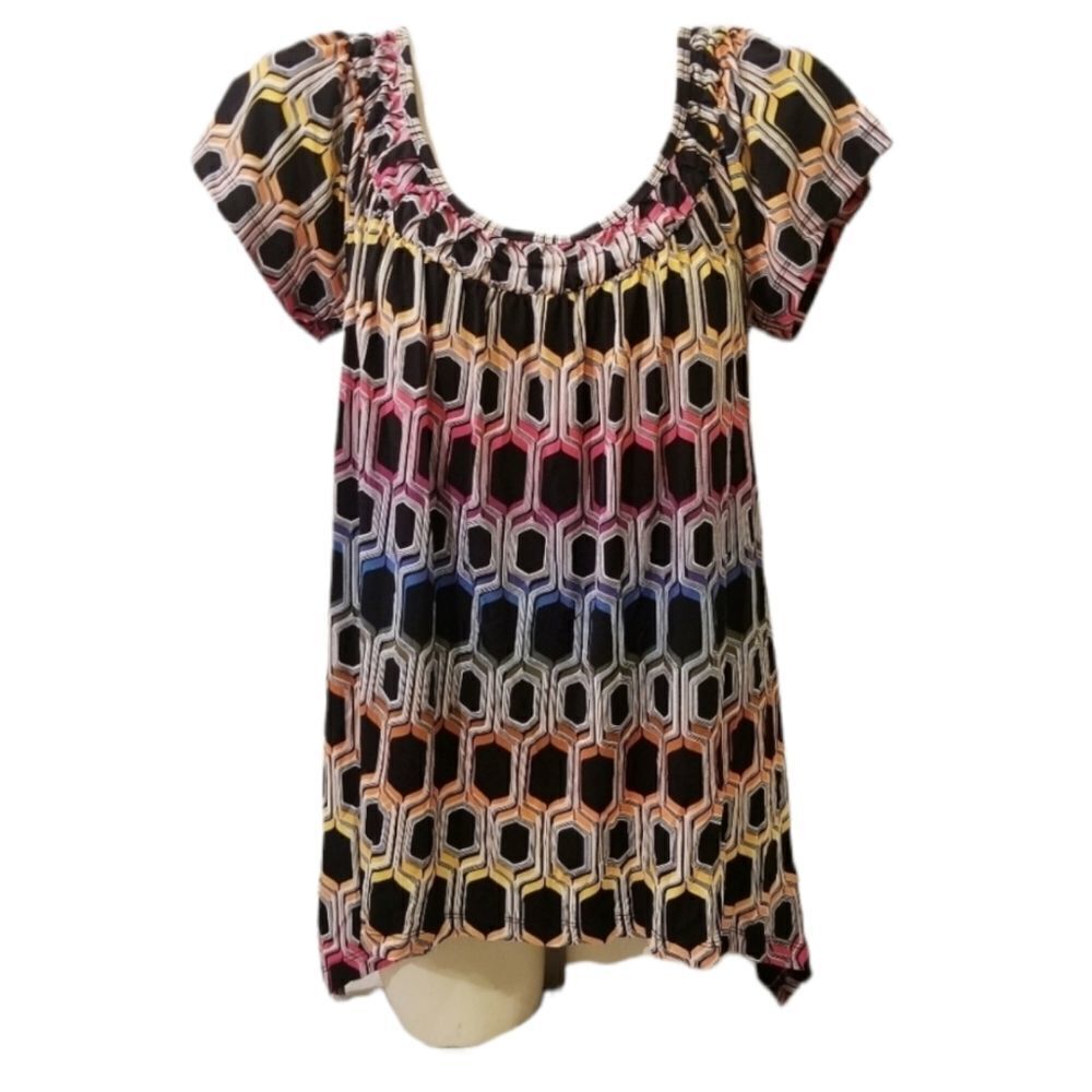Rafaella Honeycomb Geometric Pattern Tunic Top Sz S‎
